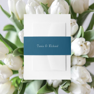 Teal Blue Simple Stylised Name Wedding Invitation Belly Band