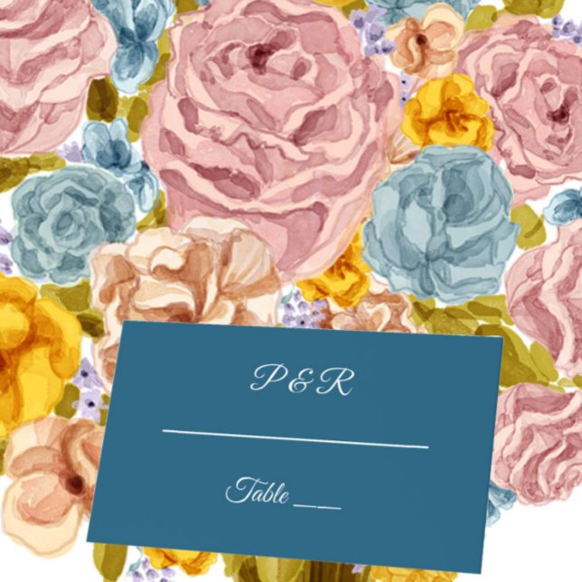 Teal Blue Simple Stylised Script Wedding Place Card (In Situ Wedding)