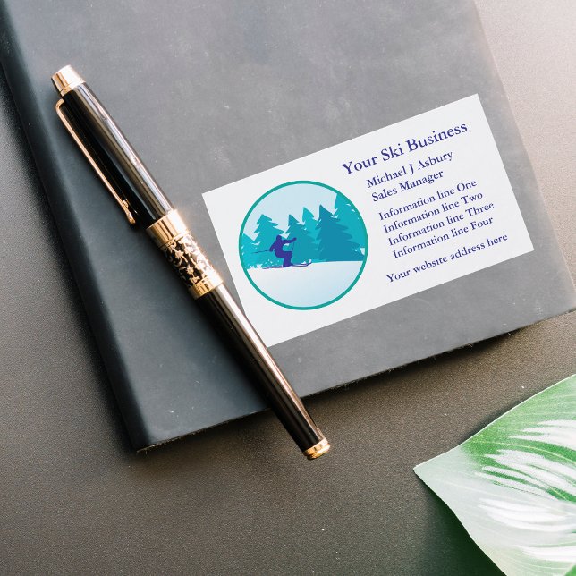 Teal Blue Snow Ski Circle Logo Business Template Business Card (Creator Uploaded)