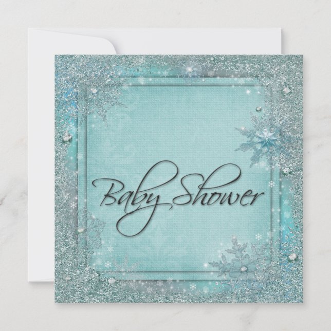 Teal Blue Snowflake Baby Shower Invitation (Front)
