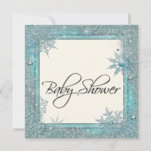 Teal Blue Snowflake Baby Shower Invitations