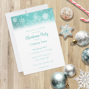 Teal Blue Snowflake Pattern Winter Christmas Party Invitation