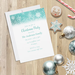 Teal Blue Snowflake Pattern Winter Christmas Party Invitation