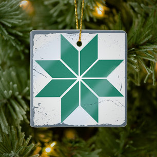 Teal Blue Snowflake Tile Board Game Distressed  Ceramic Ornament