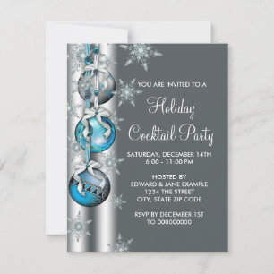 Teal Blue Snowflakes Ornaments Christmas Party Invitation