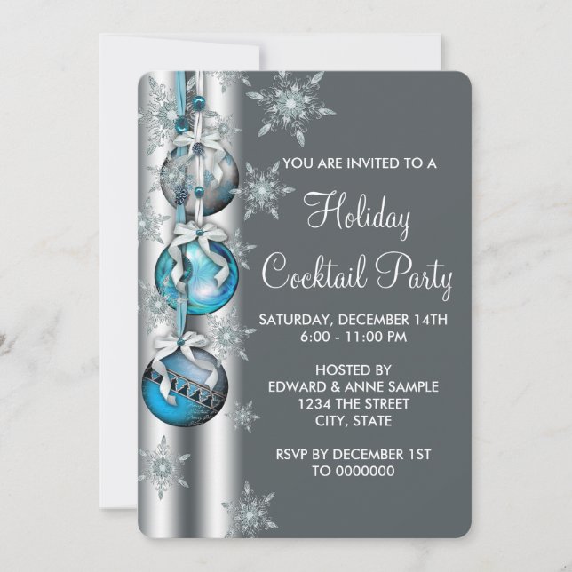 Teal Blue Snowflakes Ornaments Christmas Party Invitation (Front)