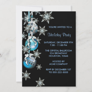 Teal Blue Snowflakes Ornaments Christmas Party Invitation
