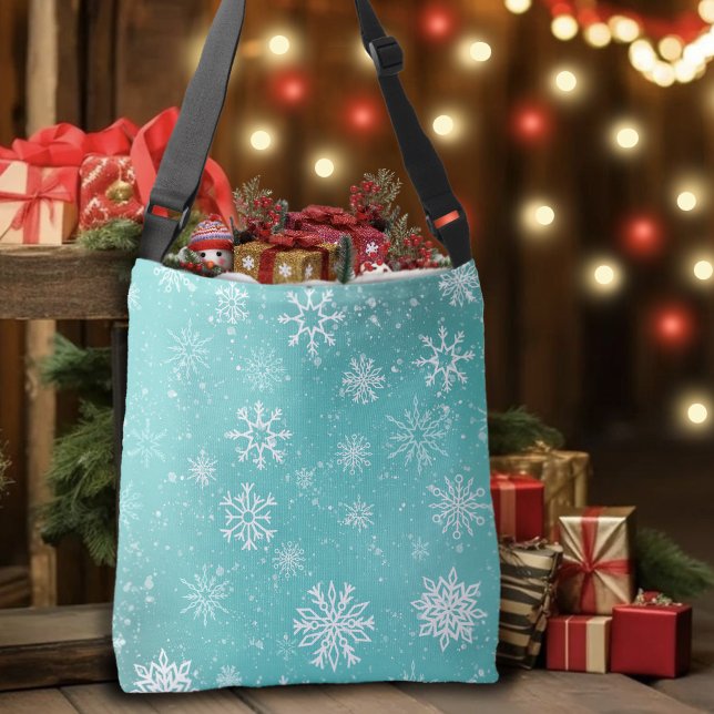 Teal Blue Snowflakes Pattern Soft Winter Frost Crossbody Bag (Creator Uploaded)