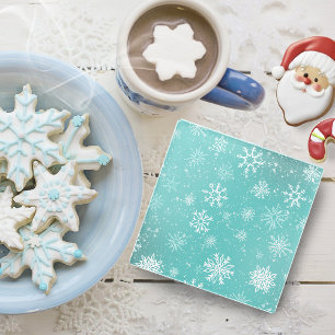 Teal Blue Snowflakes Pattern Soft Winter Frost Glass Coaster