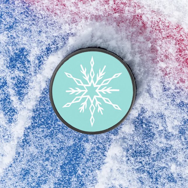 Teal Blue Snowflakes Pattern Soft Winter Frost Hockey Puck (Creator Uploaded)