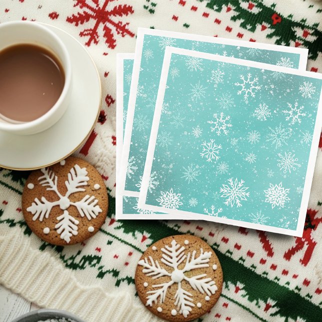 Teal Blue Snowflakes Pattern Soft Winter Frost Napkin (Creator Uploaded)
