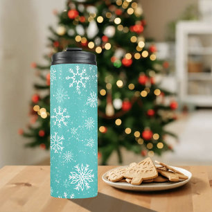 Teal Blue Snowflakes Pattern Soft Winter Frost Thermal Tumbler