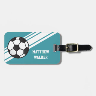 Teal Blue Soccer Stripes Personalised Luggage Tag