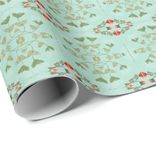 Teal Blue Soft Green And Orange Wrapping Paper