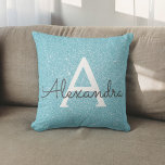 Teal Blue Sparkle Glitter Monogram Name & Initial Cushion<br><div class="desc">Teal Aqua Blue Sparkle Glitter Monogram Name and Initial Pillow. The pillow makes the perfect gift for someone decorating her room in ice blue.</div>