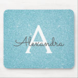 Teal Blue Sparkle Glitter Monogram Name Mousepad<br><div class="desc">Teal Aqua Blue Sparkle Glitter Monogram Name Monogram Mousepad. This Mousepad can be customised to include your first name.</div>