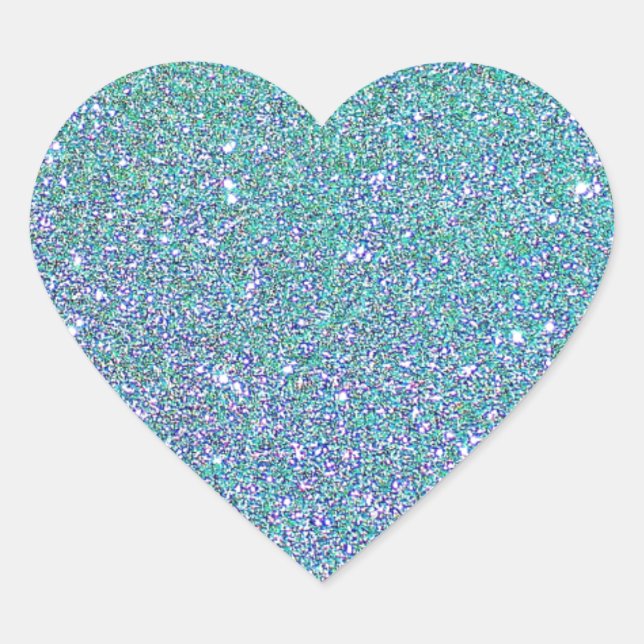 Teal Blue Sparkle Glitter Texture Pattern Heart Sticker (Front)