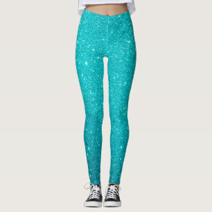 Teal Blue Sparkling Glitter Glam  Leggings