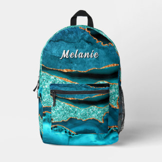 Teal Blue Sparkly Gold Backpack Personalised Name