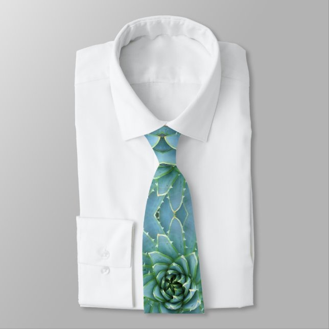 Teal Blue Spiral Aloe Polyphylla Succulent Tie (Tied)