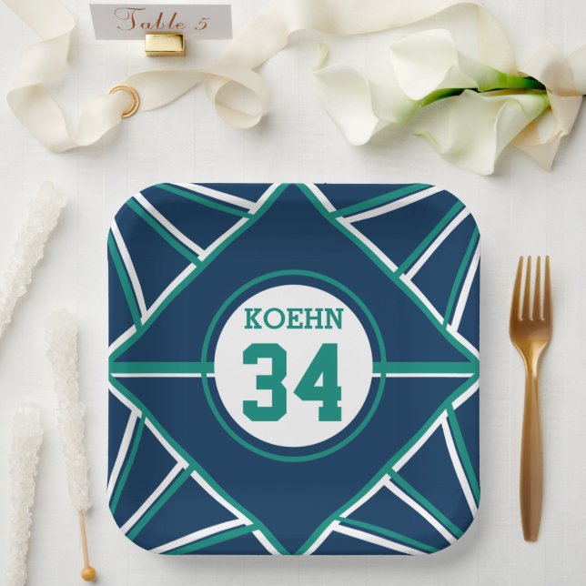 Teal & Blue Sports Theme Paper Plates (Wedding)