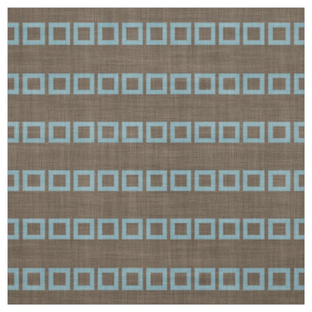 Teal Blue Squares Pattern On Dark Coffee Brown Fabric (Swatch)
