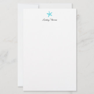 Teal Blue Starfish Personalised Stationery Paper