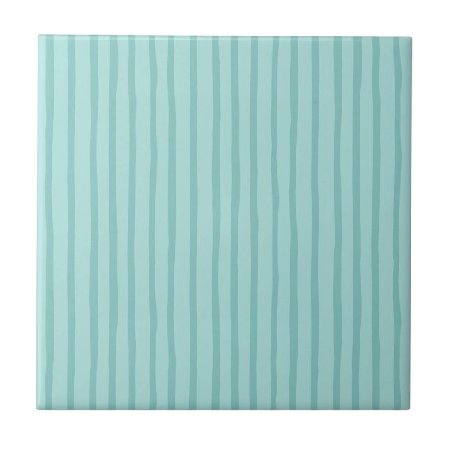 Teal Blue Stripes Ceramic Tile (Front)