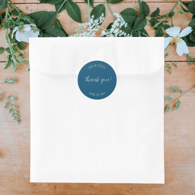 Teal Blue Stylised Wedding Thank You Classic Round Sticker (In Situ Wedding)