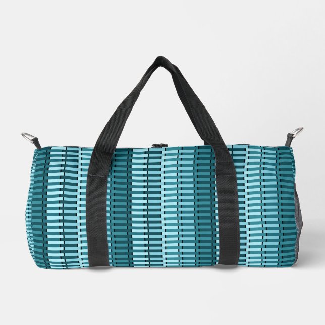 Teal Blue Stylish Modern Abstract Stripe Pattern Duffle Bag (Front)
