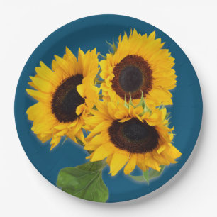 Teal Blue Sunflower Bouquet Disposable Paper Plate
