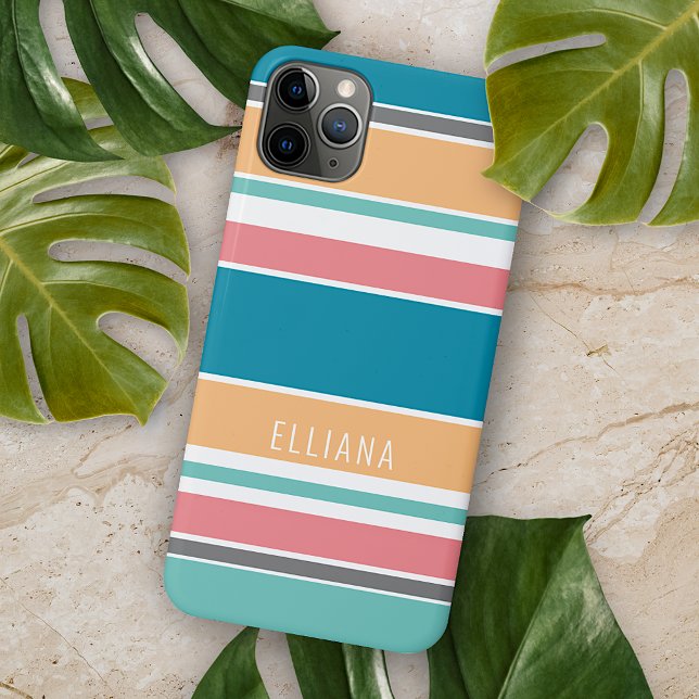 Teal Blue Sunny Yellow Peach Pink Red Stripes Case-Mate iPhone Case (Creator Uploaded)