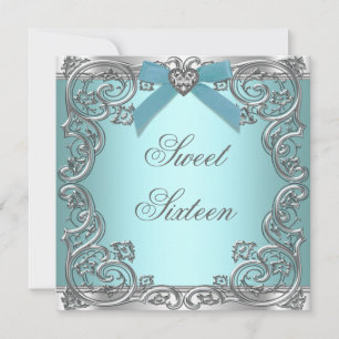 Teal Blue Sweet 16 Birthday Party Invitation