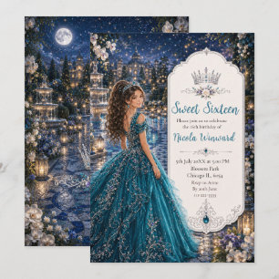 Teal Blue Sweet 16 Princess Ball Invitation