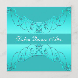 Teal Blue Sweet Fifteen Quinceanera Invitation