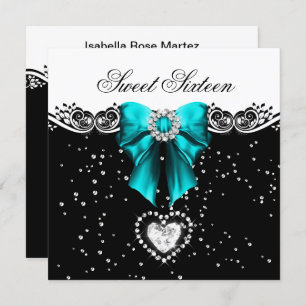 Teal Blue Sweet Sixteen Sweet 16 Party Invitation