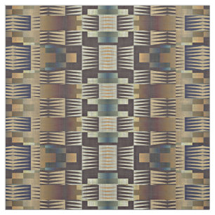 Teal Blue Tan Taupe Brown Native Tribal Mosaic Art Fabric