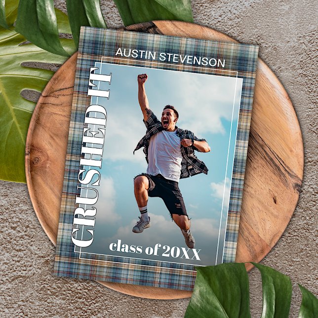 Teal Blue Tartan Plaid Graduation Announcement Postcard (Creator Uploaded)