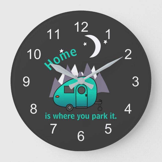 Teal Blue Teardrop Camper Trailer Wall Clock (Front)