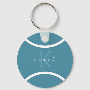 Teal Blue Tennis Ball & Initial Monogrammed Coach  Key Ring
