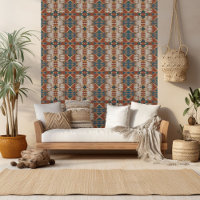 Teal Blue Terracotta Orange Beige Brown Tribal Art