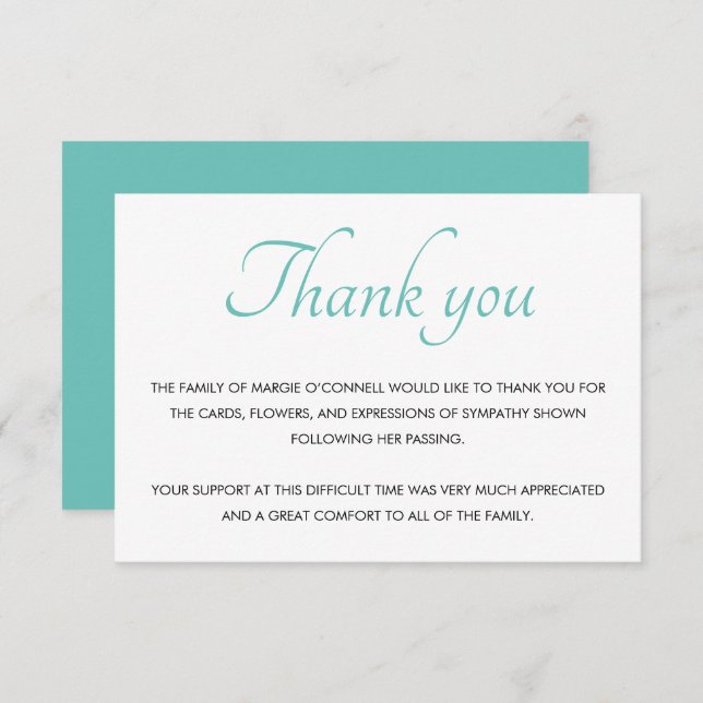 Teal Blue Thank You Funeral Memorial Service  (Front/Back)