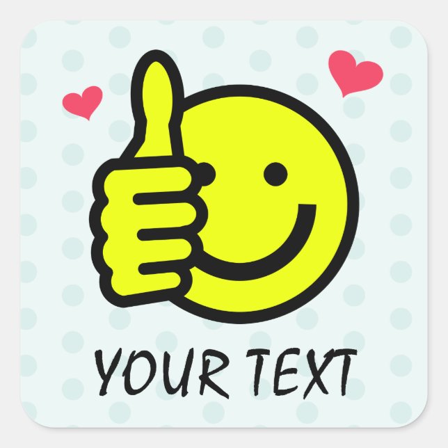 Teal Blue Thumbs Up Smile Face Custom Text Square Sticker (Front)