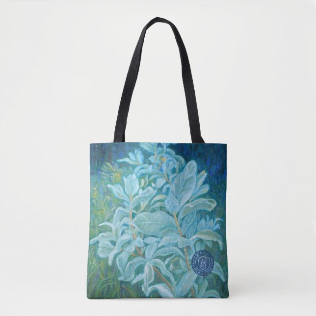 Teal & Blue Tote Bag, Wolf Willow Plant (Front)