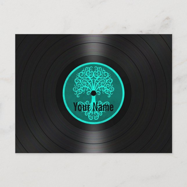 Teal Blue Tree of Life Personalised Vinyl Record Postcard (Front)