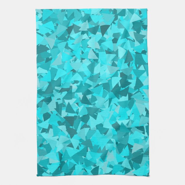 Teal Blue Triangle Pattern Tea Towel (Vertical)
