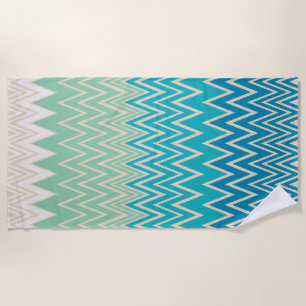 Teal Blue, turquoise and Green Zigzags Beach Towel