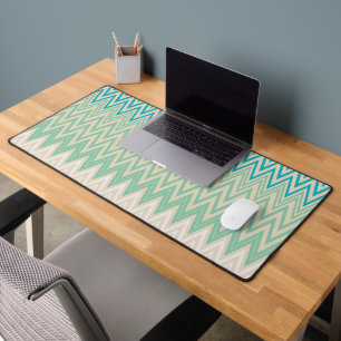 Teal Blue, turquoise and Green Zigzags Desk Mat