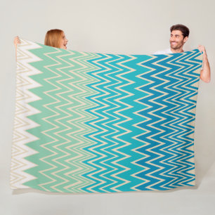 Teal Blue, turquoise and Green Zigzags Fleece Blanket