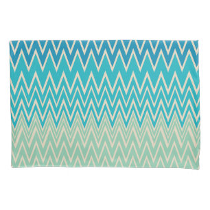 Teal Blue, turquoise and Green Zigzags  Pillowcase